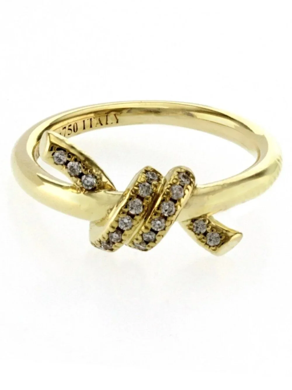 Auth Tiffany & Co. 18 Karat Yellow Gold Diamonds Knot Band Rin
